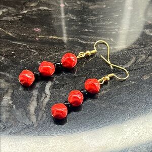 Artisan Red and Black Beaded Earrings